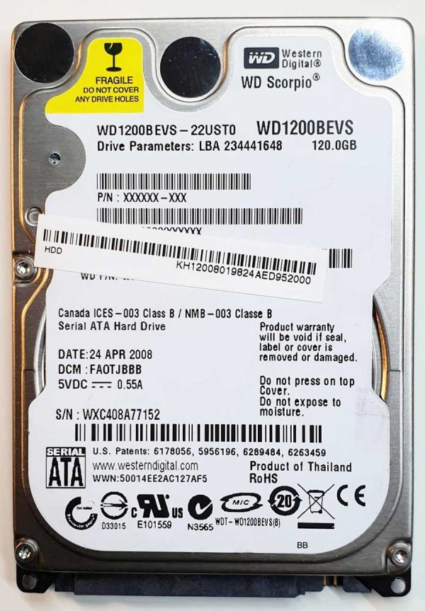 WD 1200BEVS-22UST0 xxxTJxxx 24-APR-2008