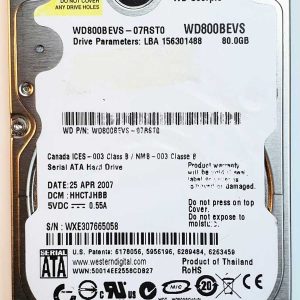 WD 800BEVS-07RST0 xxxTJxxx 25-APR-2007