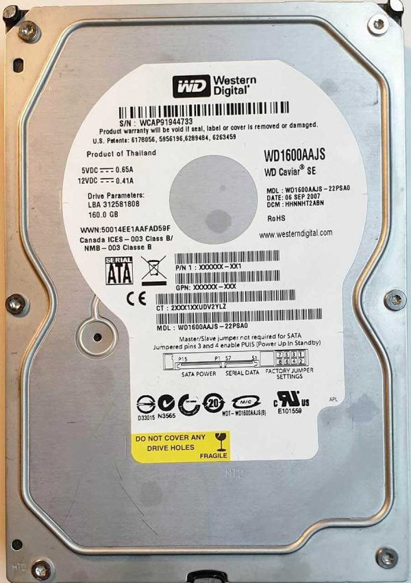 WD 1600AAJS-22PSA0 xxxT2xxx 06-SEP-2007