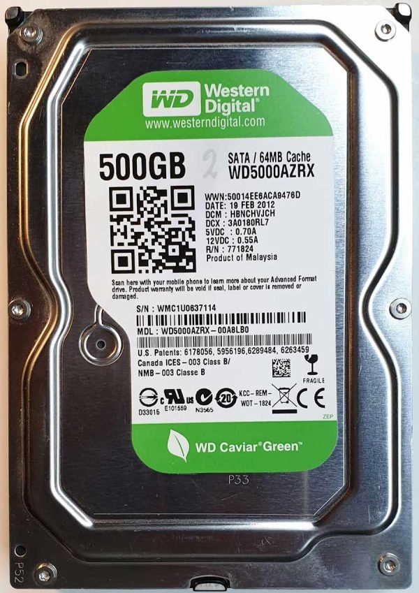 WD 5000AZRX-00A8LB0 xxxVJxxx 19-FEB-2012