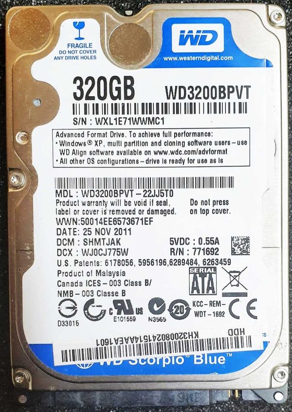 WD 3200BPVT-22JJ5T0 xxxTJxxx 25-NOV-2011