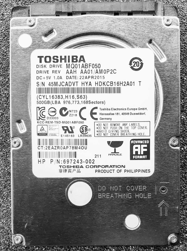 Toshiba MQ01ABF050 HDKCB16H2A01 22-APR-2015