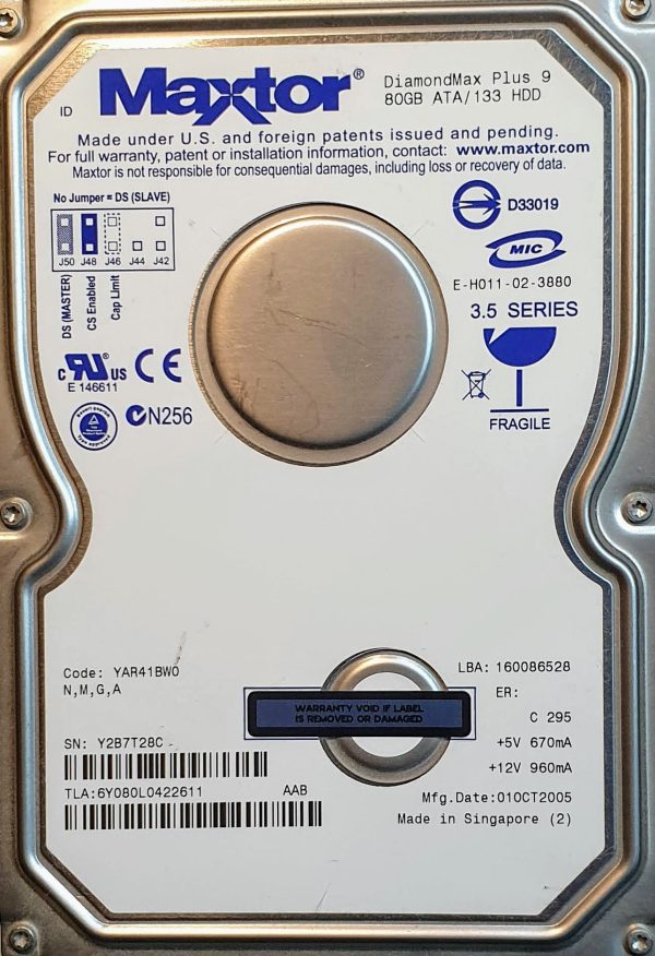 Donor hard drive Maxtor 6Y080L0 82GB YAR41BW0