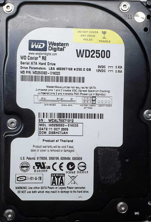 WD2500SD-01KCC0 xxxTJxxx 11 Oct 2005