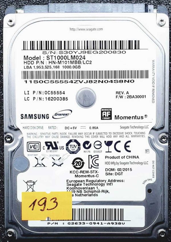 Samsung ST1000LM024 HN-M101MBB FEB-2015