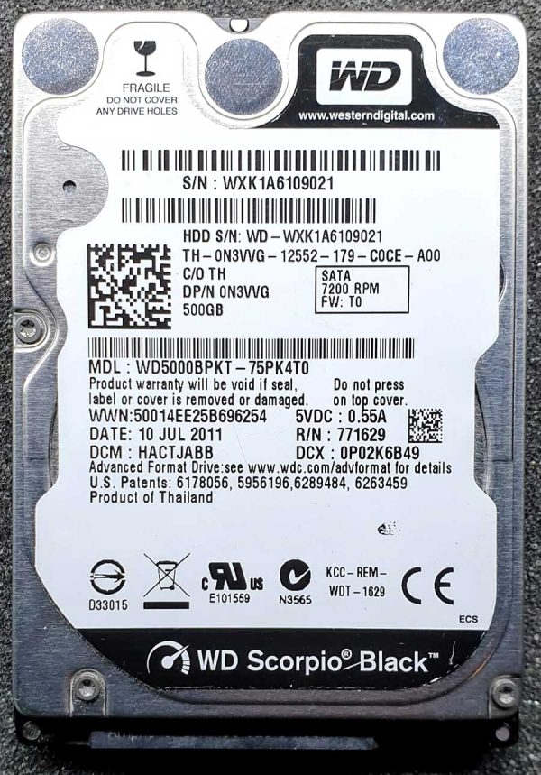 WD 5000BPKT-75PK4T0 xxxTJxxx 10-JUL-2011