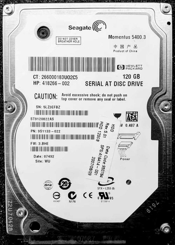Seagate ST9120822AS 5LZxx 07-JUN-2007
