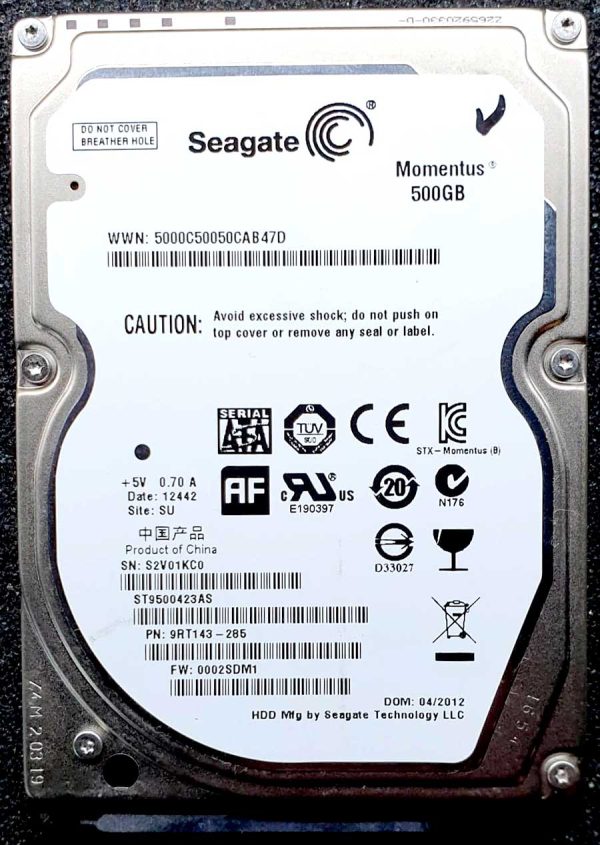 Seagate ST9500423AS S2Vxx 01-MAY-2012