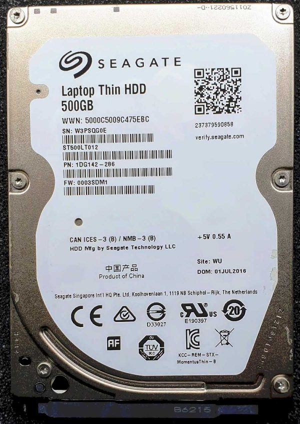 Seagate ST500LT012-1DG142 W3Pxx 01-JUL-2016