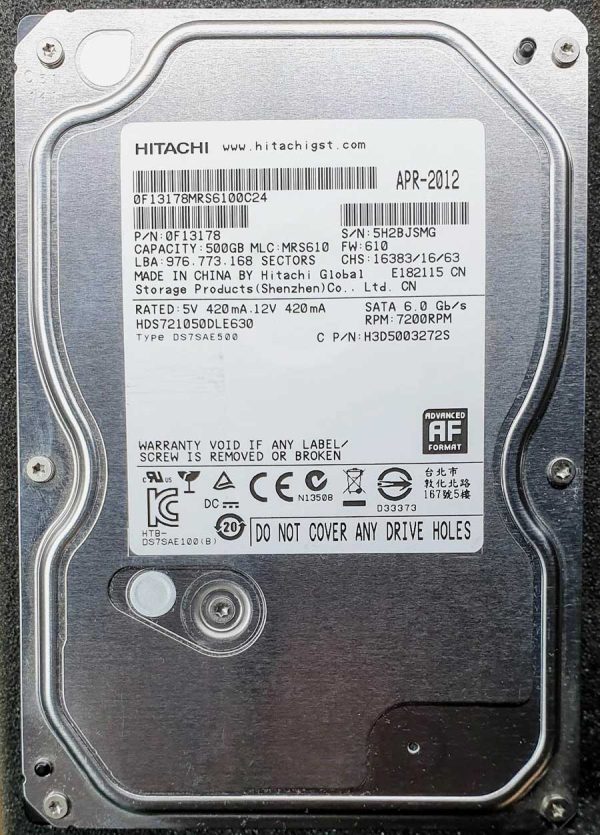 Hitachi HDS721050DLE630 APR-2012 MSKE235H2BJSMG