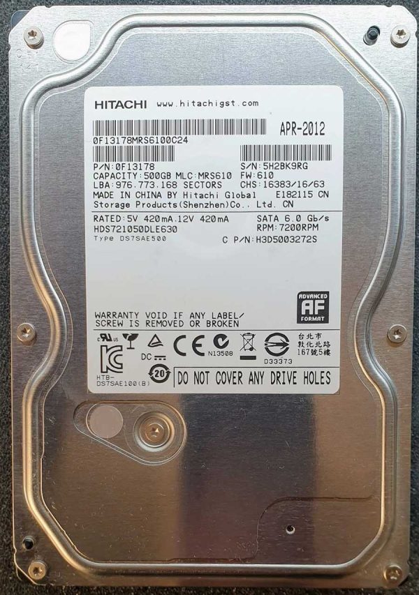 Hitachi HDS721050DLE630 MSKE235H2BK9RG APR-2012