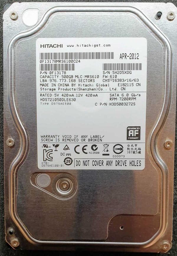Hitachi HDS721050DLE630 5H2D5XDG APR-2012