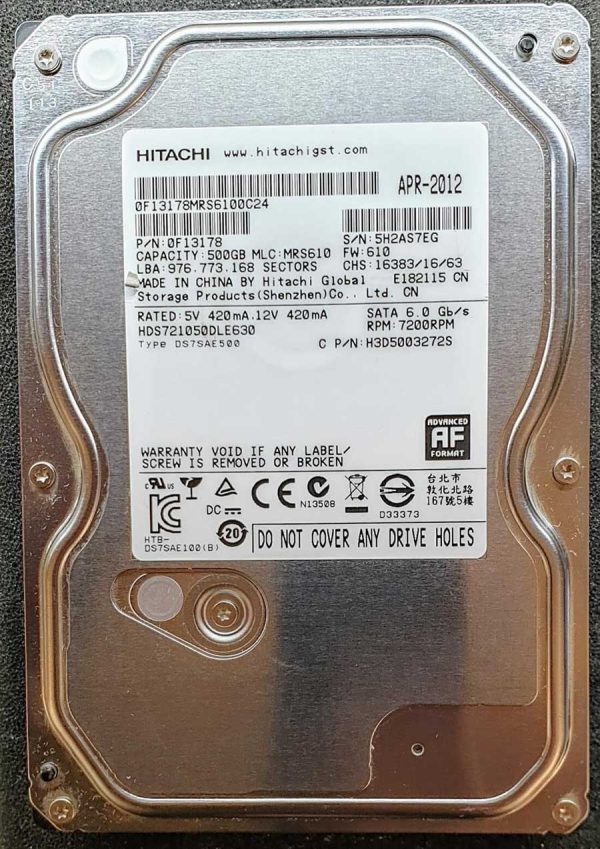 Hitachi HDS721050DLE630 5H2AS7EG APR-2012