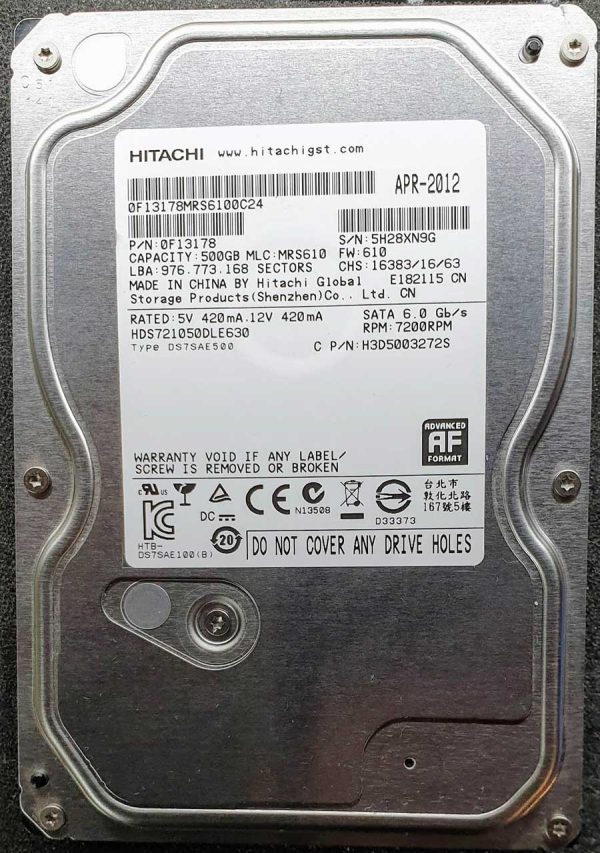 Hitachi HDS721050DLE630 5H28XN9G APR-2012