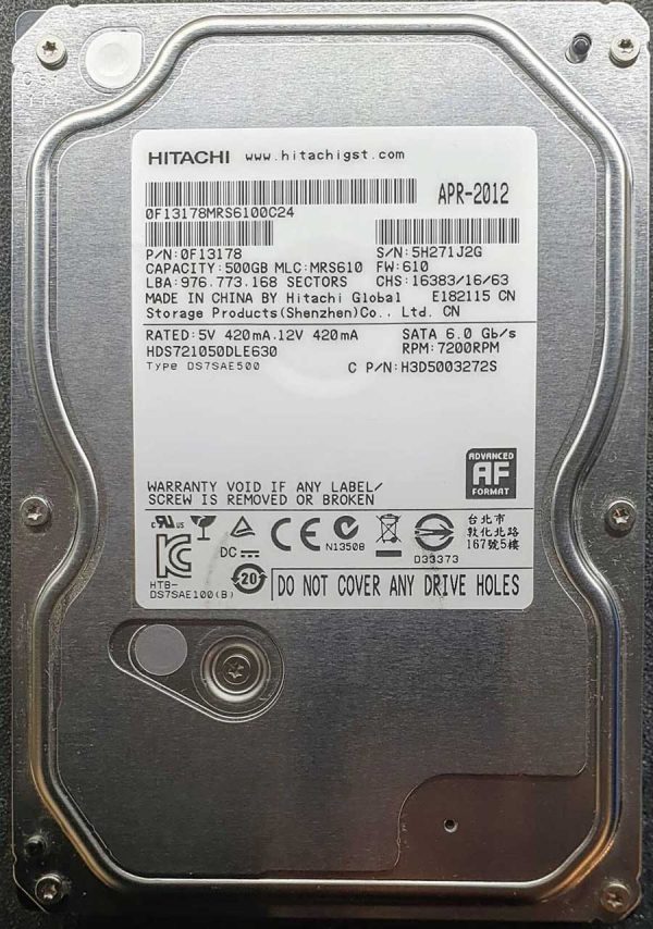 Hitachi HDS721050DLE630 5H271J2G APR-2012