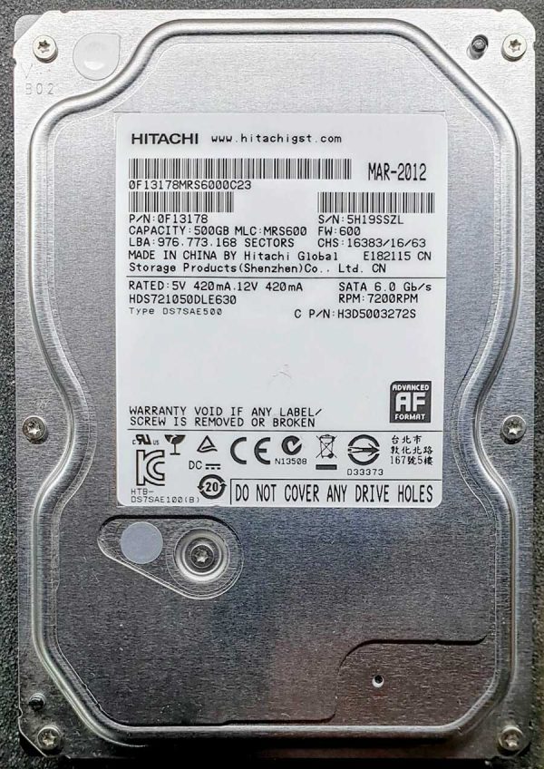 Hitachi HDS721050DLE630 5H19SSZL APR-2012