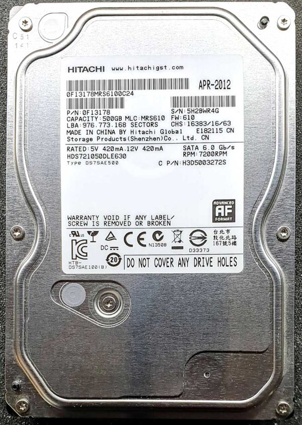 Hitachi HDS721050DLE630 5H2BWR4G APR-2012