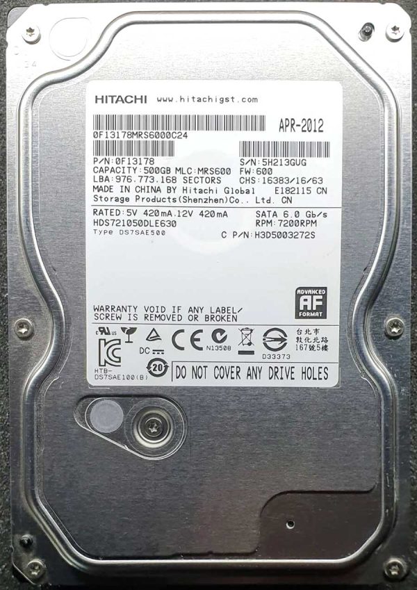 Hitachi HDS721050DLE630 5H213GUG APR-2012