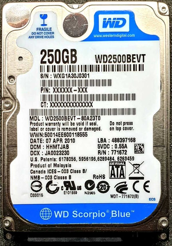 WD 2500BEVT-80A23T0 xxxTJxxx 07-APR-2010