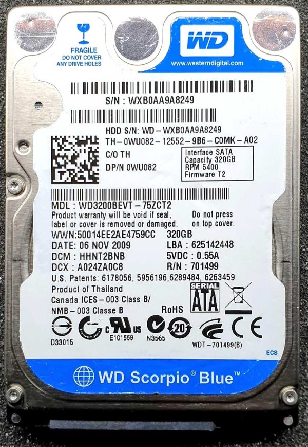WD 3200BEVT-75ZCT2 xxxT2xxx 06-NOV-2009