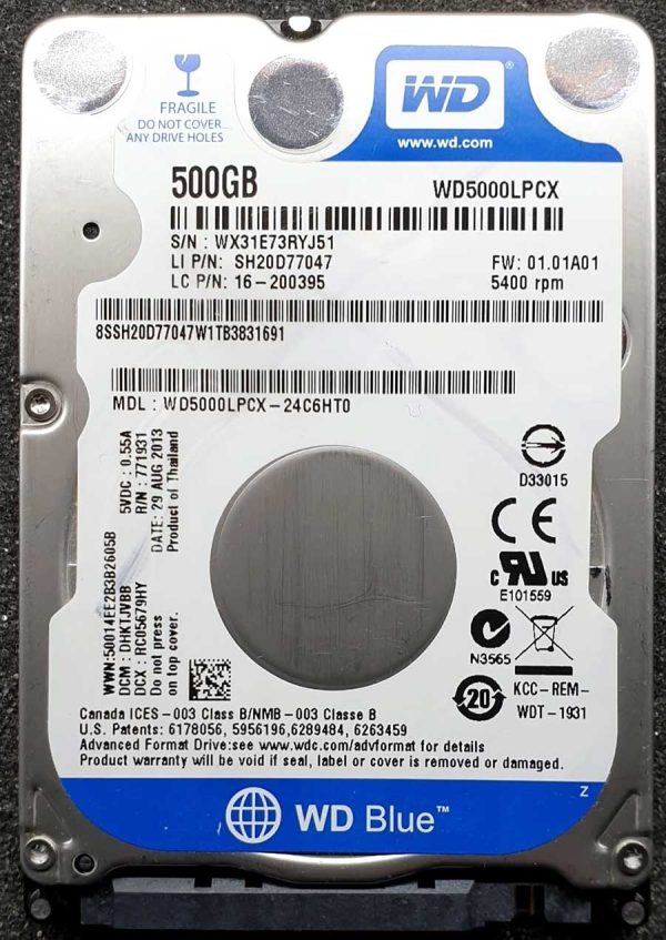 WD 5000LPCX-24C6HT0 xxxTJxxx 29-AUG-2013