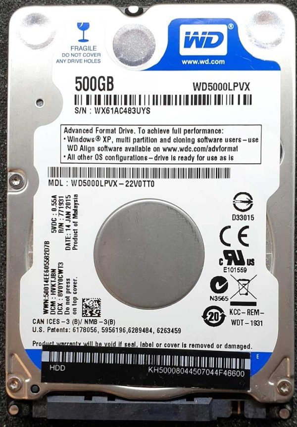 WD 5000LPVX-22V0TT0 xxxTJxxx 14-JAN-2015