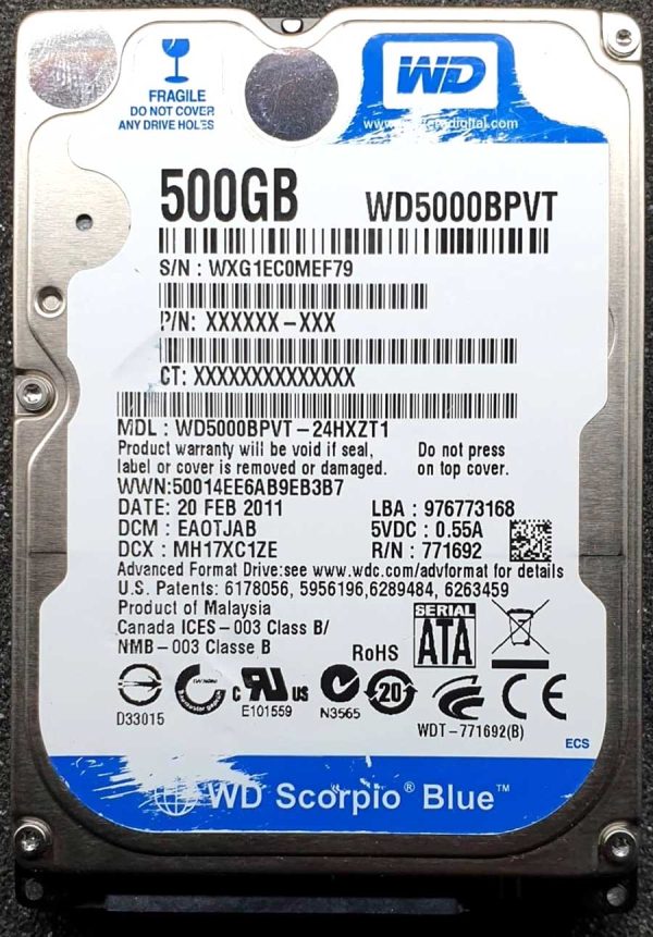 WD 5000BPVT-24HXZT1 xxxTJxxx 20-FEB-2011