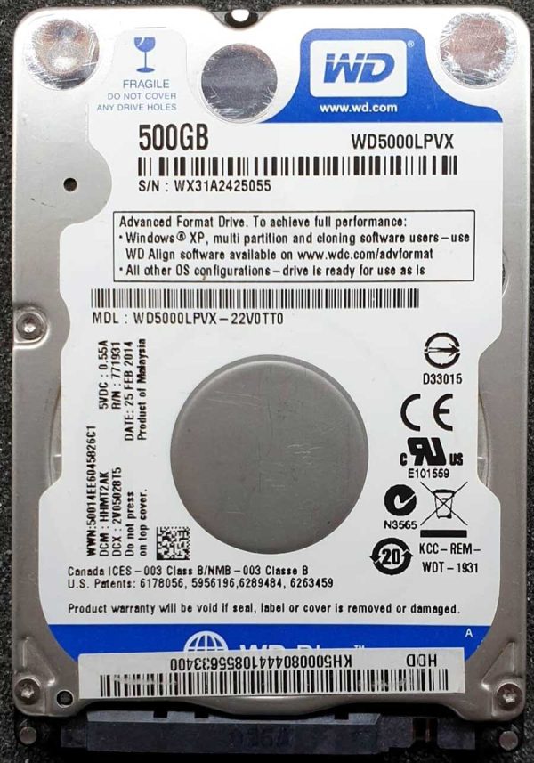 WD 5000LPVX-22V0TT0 xxxT2xxx 25-FEB-2014