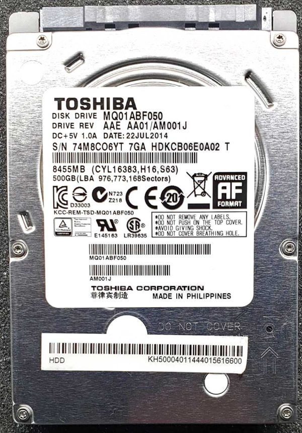 Toshiba MQ01ABF050 HDKCB06E0A02 22-JUL-2014