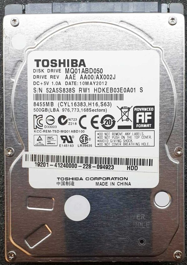 Toshiba MQ01ABD050 HDKEB03E0A01 10-MAY-2012