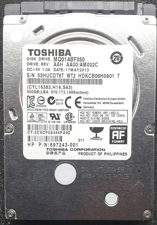 Toshiba MQ01ABF050 HDKCB06H0A01 17-MAY-2013
