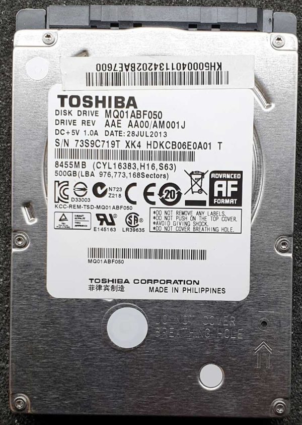 Toshiba MQ01ABF050 HDKCB06E0A01 28-JUL-2013