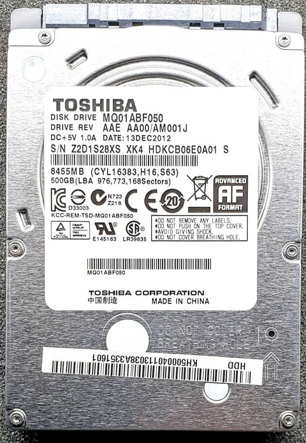 Toshiba MQ01ABF050 HDKCB06E0A01 13-DEC-2012