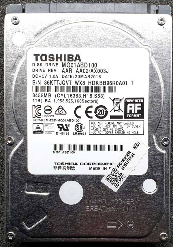 Toshiba MQ01ABD100 HDKBB96R0A01 20-MAR-2016