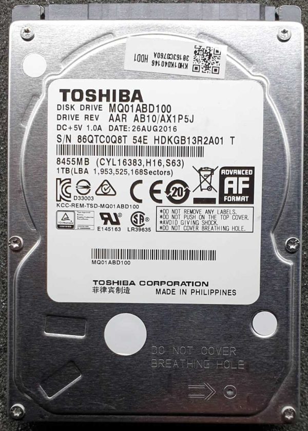 Toshiba MQ01ABD100 HDKGB13R2A01 26-AUG-2016