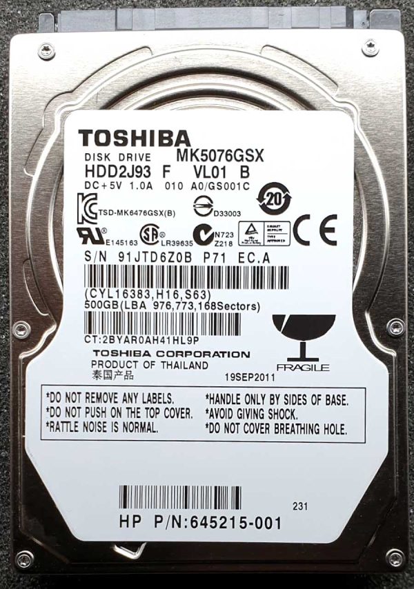 Toshiba MK5076GSX HDD2J93 19-SEP-2011