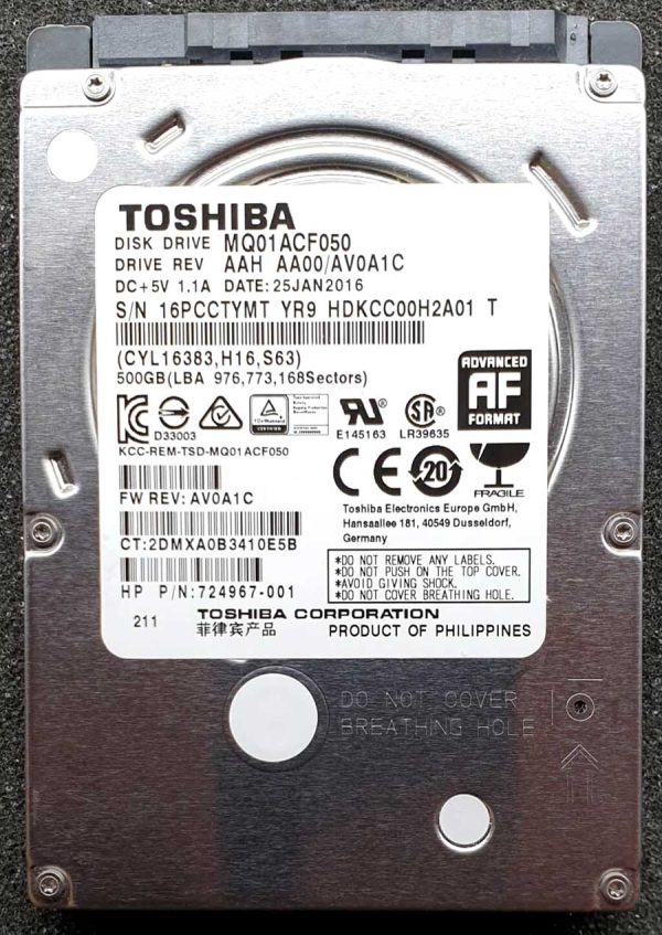 Toshiba MQ01ACF050 HDKCC00H2A01 25-JAN-2016