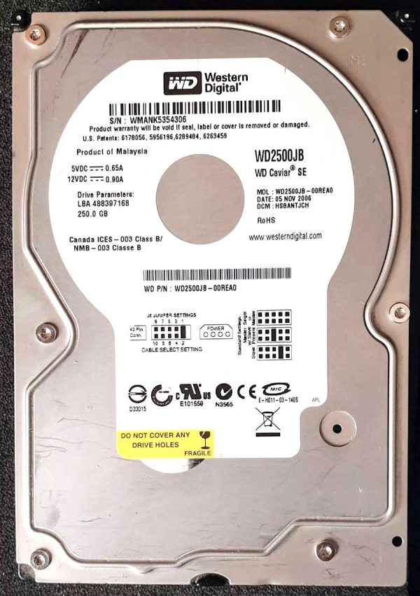 WD 2500JB-00REA0 xxxTJxxx 05-NOV-2006