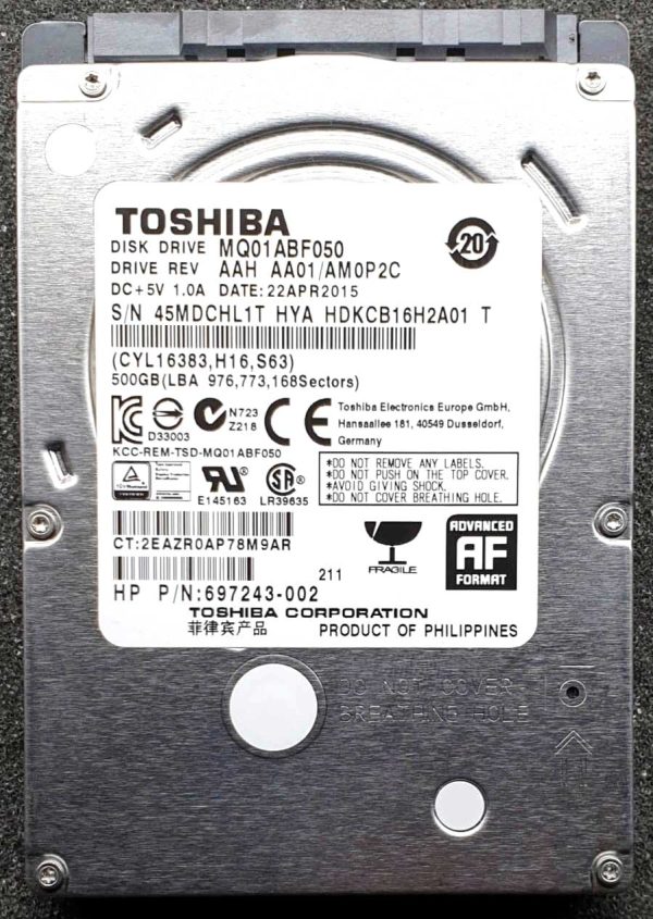 Toshiba MQ01ABF050 HDKCB16H2A01 22-APR-2015