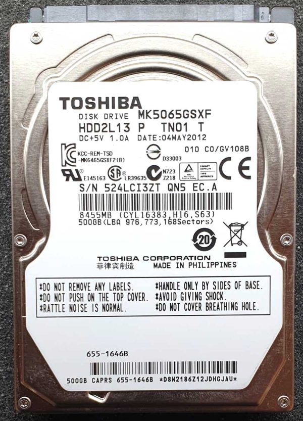 Toshiba MK5065GSXF HDD2L13 04-MAY-2012