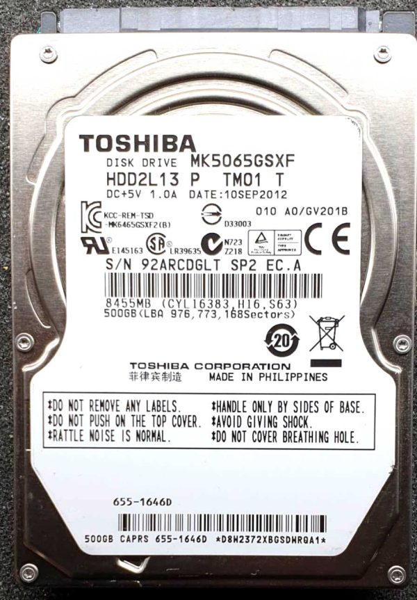 Toshiba MK5065GSXF HDD2L13 10-SEP-2012
