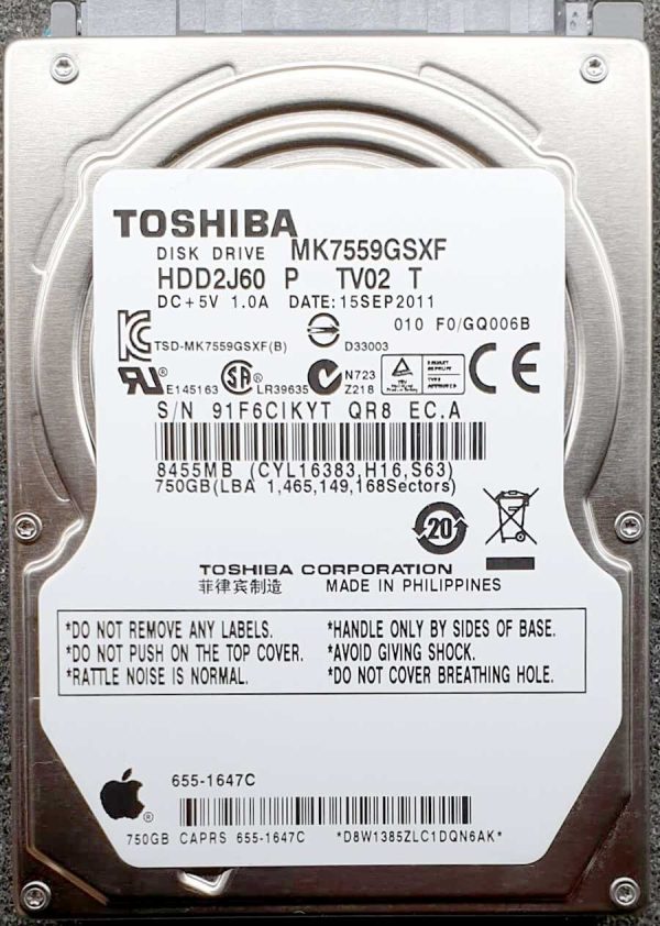 Toshiba MK7559GSXF HDD2J60 15-SEP-2011