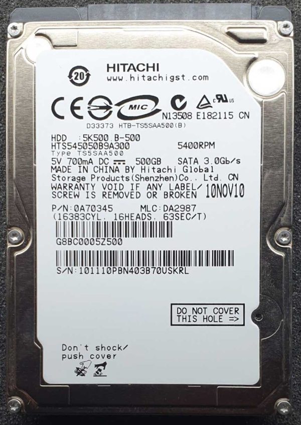Hitachi HTS545050B9A300 DA2987 10-NOV-2010