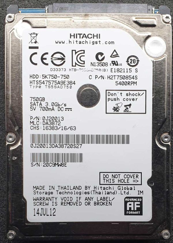 Hitachi HTS547575A9E384 DA3872 14-JUL-2012