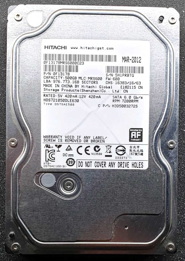 Hitachi HDS721050DLE630 MRS600 MAR-2012