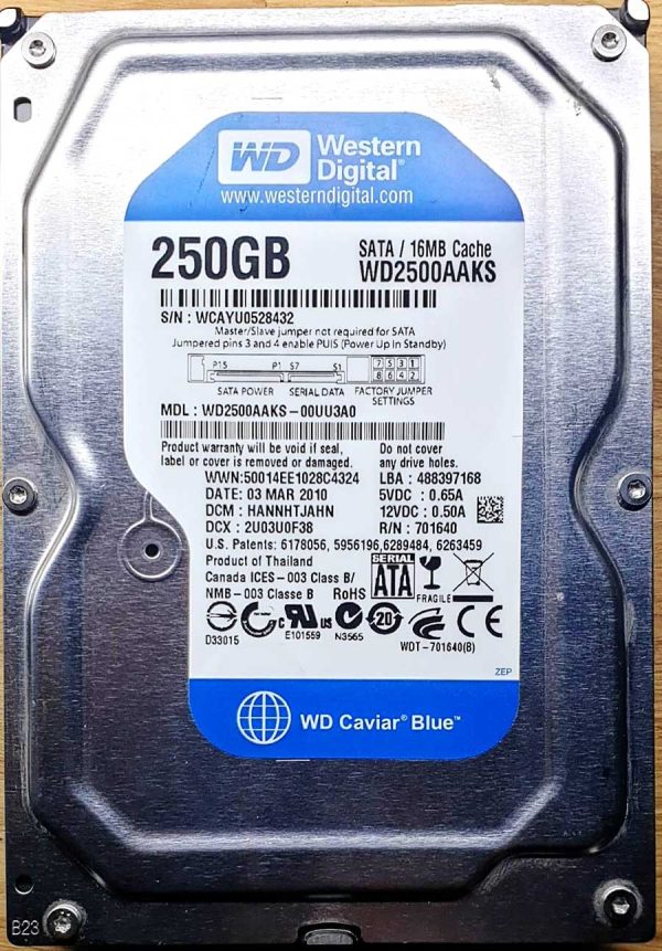 WD 2500AAKS-00UU3A0 xxxTJxxx 03-MAR-2010