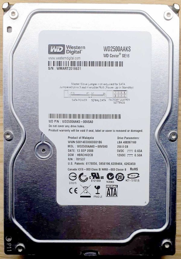WD 2500AAKS-00VSA0 xxxV2xxx 13-SEP-2008