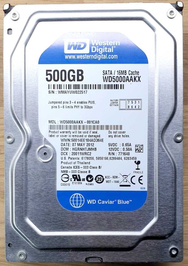 WD 5000AAKX-001CA0 xxxTJxxx 07-MAY-2012