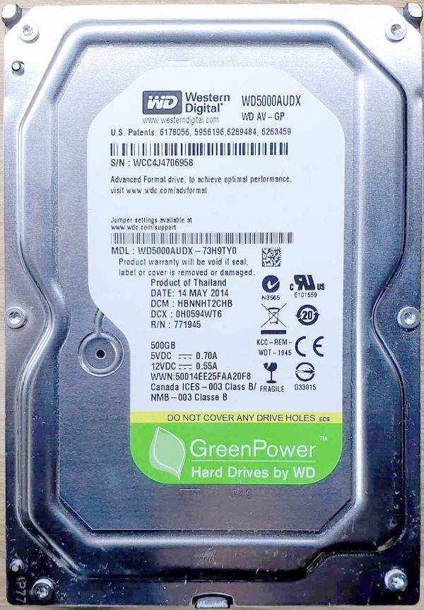 WD 5000AUDX-73H9TY0 xxxT2xxx 14-MAY-2014