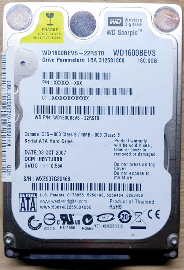 WD 1600BEVS-22RST0 xxxTJxxx 03-OCT-2007